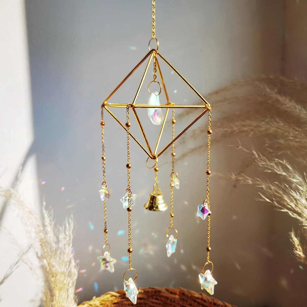 Rainbow Star Moon Wind Chimes, Sun Catcher Outdoor Window Home Decoration Garden Car Pendant