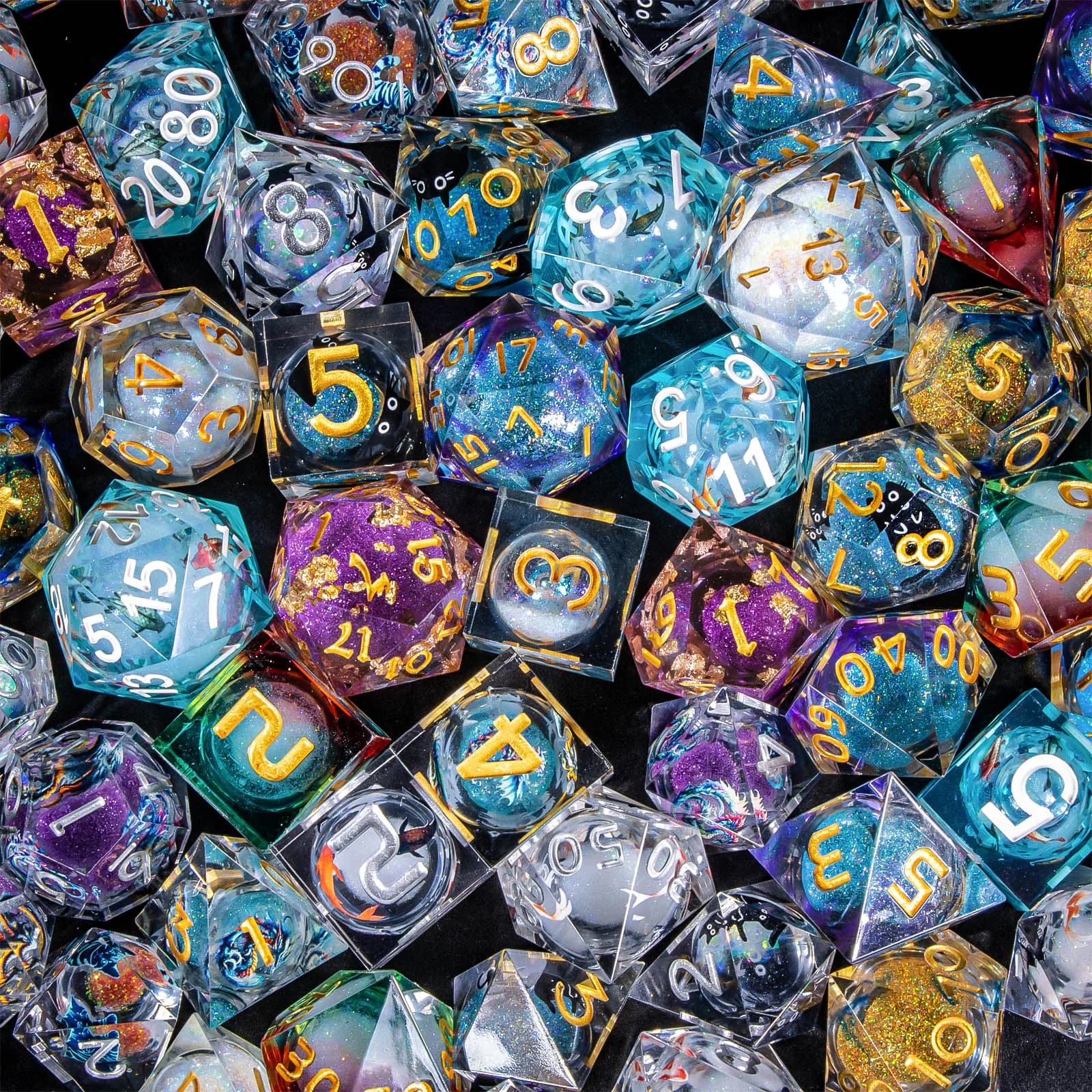 Set completo di dadi Scatola cieca misteriosa - Dadi poliedrici DND in resina con nucleo liquido compresi dadi D20 e D60 per giochi di Dungeons And Dragons
