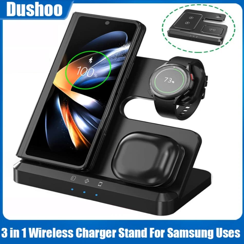 Supporto per caricabatterie wireless 3 in 1 Stazione dock di ricarica rapida per Samsung S25 S24 S23 S22 Note Galaxy Watch 7/6/5/4 Active 2/1 Buds