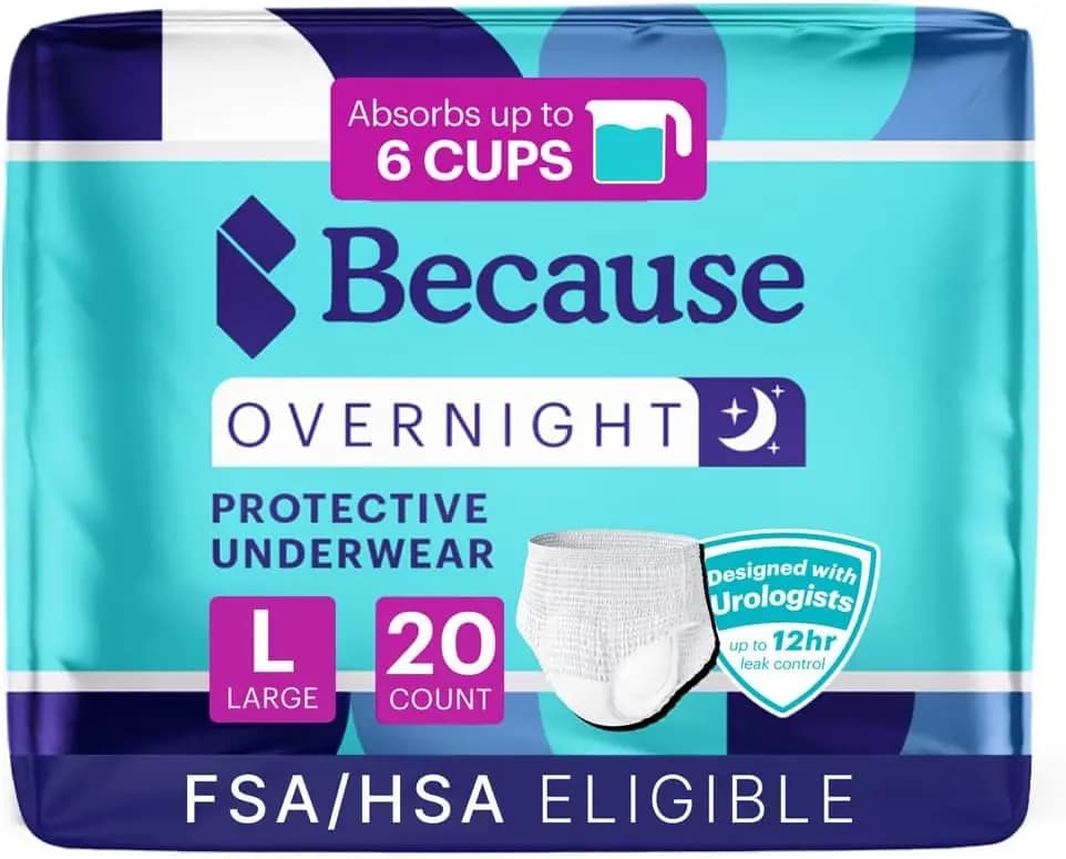 Pannolini Assorbenti Notturni - Biancheria Intima per Incontinenza Adulti, Slip Extra Assorbenti per la Notte, Taglia Grande, Confezione da 20