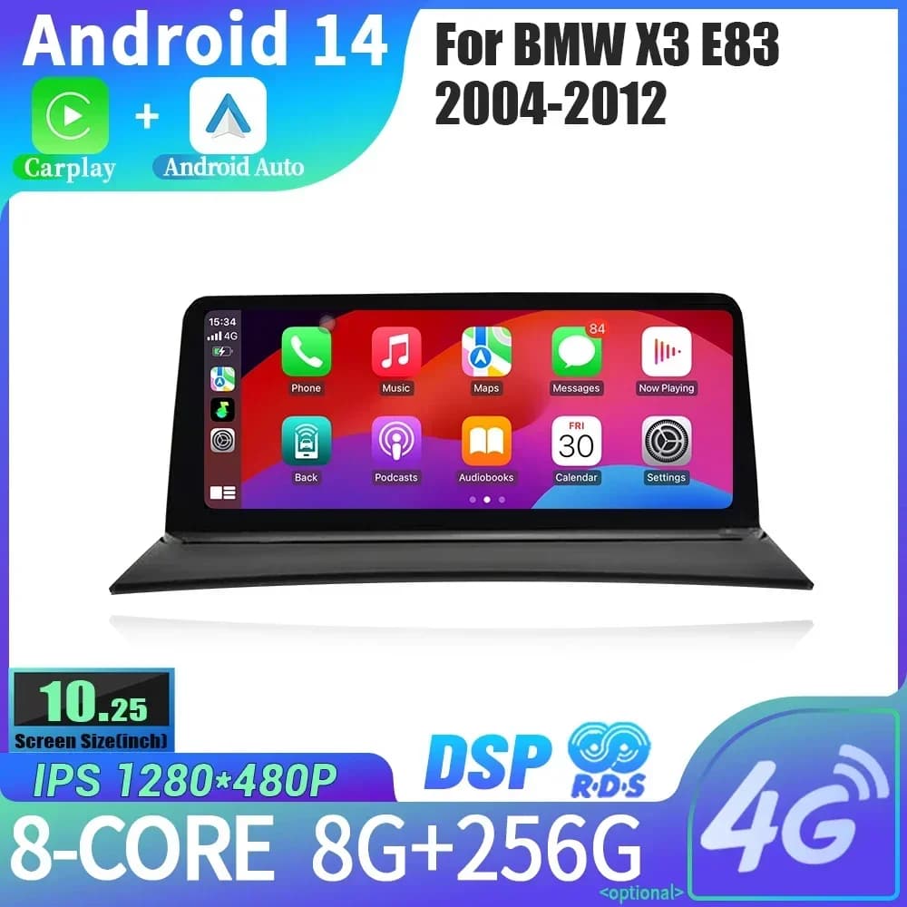 10.25 "Per BMW X3 E83 2004-2012 Autoradio Android 14 Multimedia di Navigazione 4G GPS Senza Fili Carplay Bluetooth Touch Screen Stereo