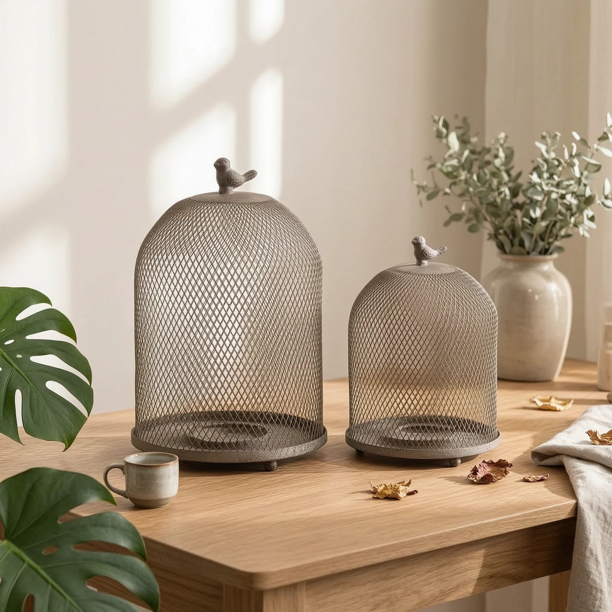 2 Pieces Birdcage Candle Lantern Weathered Birdcage Candle Holder Decor Metal for Dining Table, Living Room