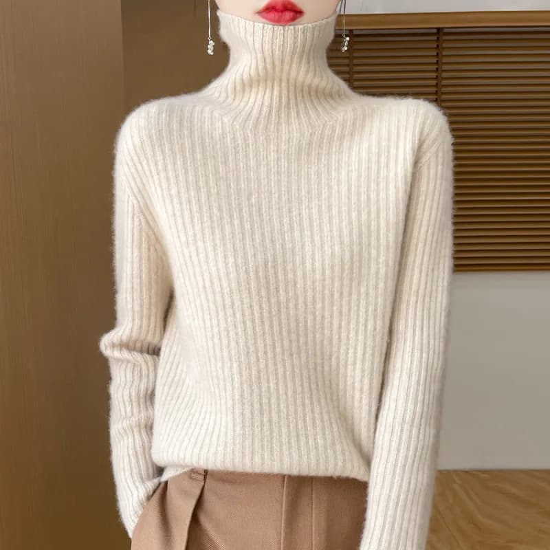 24 Autunno e Inverno Nuova fabbrica di lana senza cuciture integrata pesante sette aghi dolcevita ispessito striscia affondata da donna