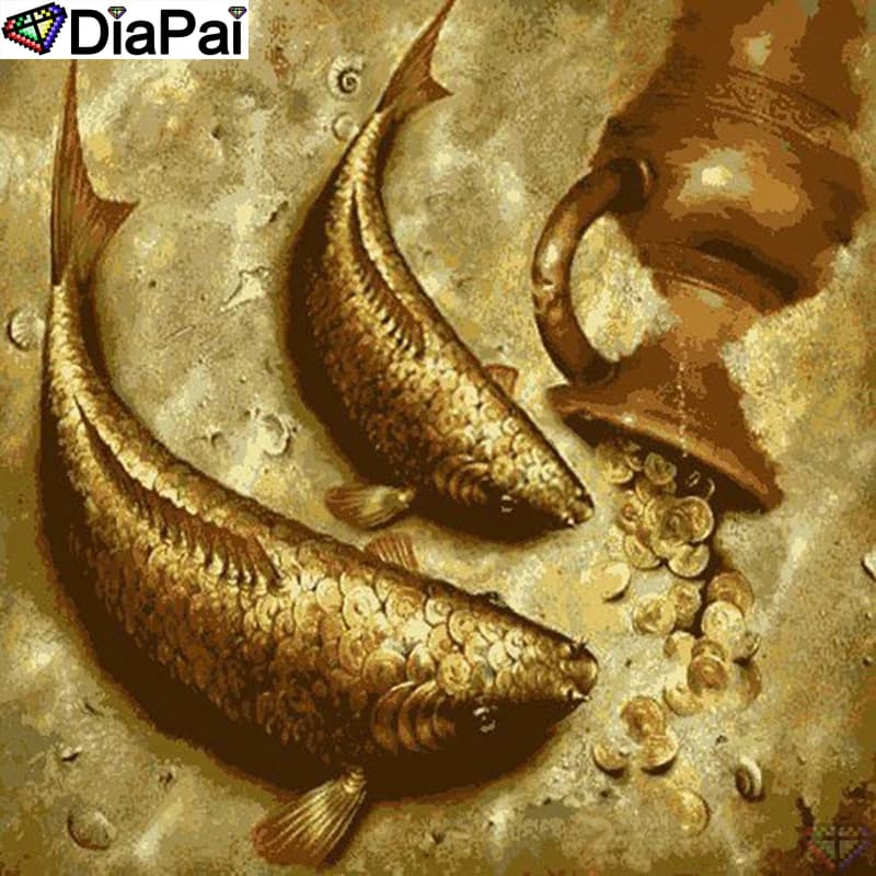 DIAPAI 5D Diamond Embroidery Needlework Kit "Gold animal fish" Diy Diamond Painting Cross Stitch Home Decoration Gift A25292