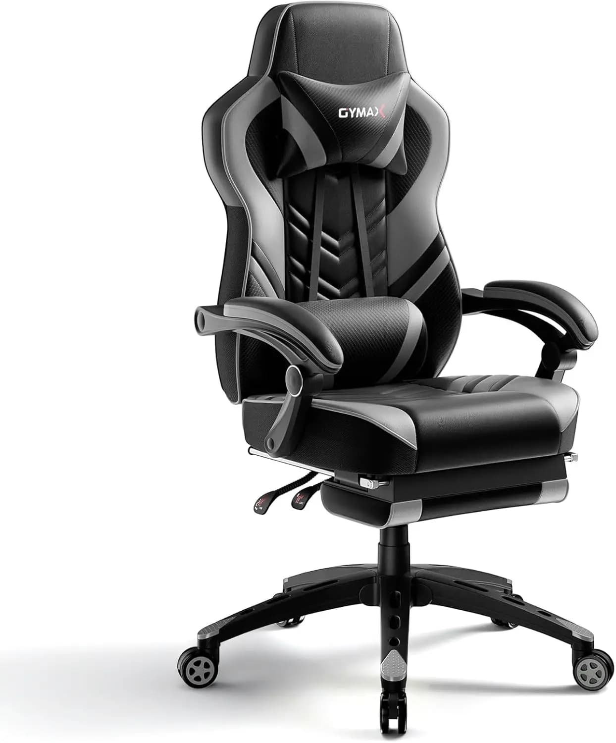 Sedia da Gaming Stile Racing con Poggiapiedi, Supporto Lombare, in Pelle PU, Sedia Ergonomica Girevole Regolabile, Grigia