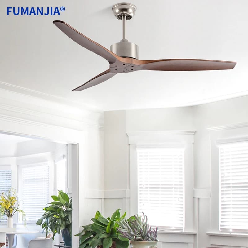 FUMANJIA 42/52/60 Inch Ultra-Quiet 6-Speed DC Ceiling Fan Solid Wood Blades with Smart Remote Energy-Saving for Home Café