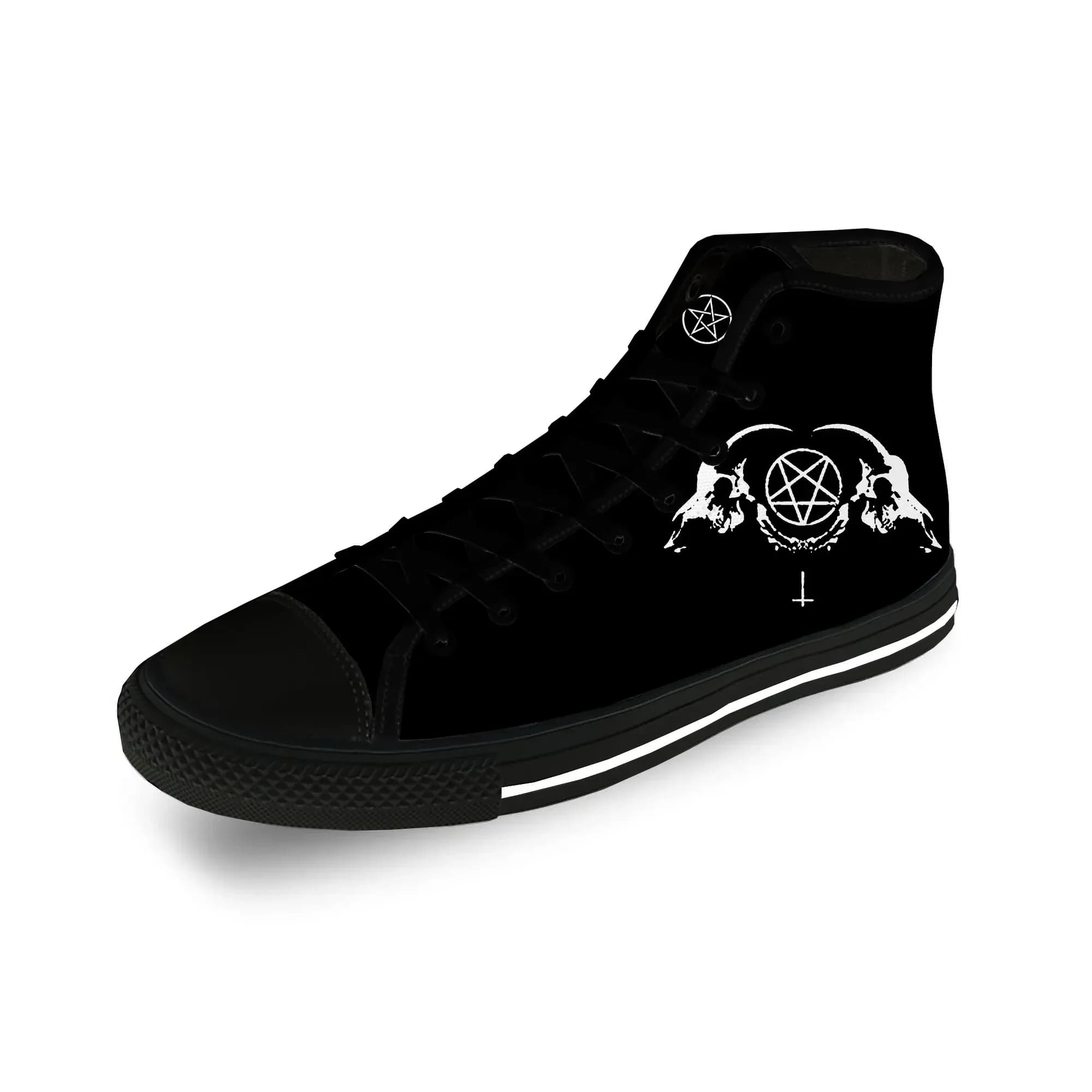 Scarpe da ginnastica alte in tela con stampa 3D a tema pentagramma gotico, demone, satanico, casual, leggere e traspiranti, da uomo e da donna