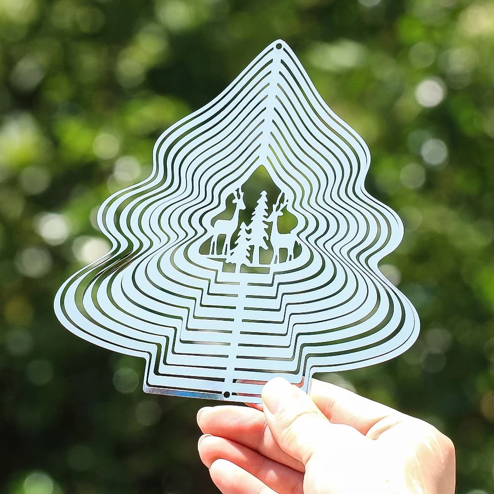 Christmas Tree Reindeer Stainless Steel 3D Rotating Wind Spinner Chime Metal Decor Home Garden Decoration Outdoor Indoor Rooms