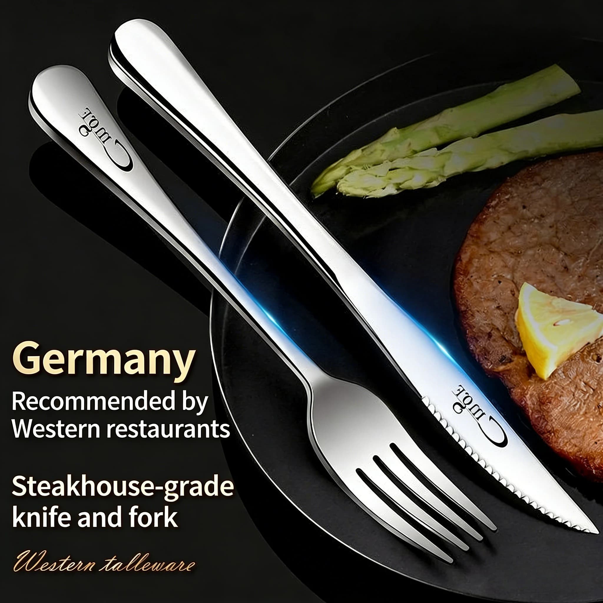 Set di posate di lusso in argento da 2/4 pezzi, in acciaio inossidabile 410, coltello, forchetta, cucchiaio, set di posate da tavola, stoviglie da cucina per feste