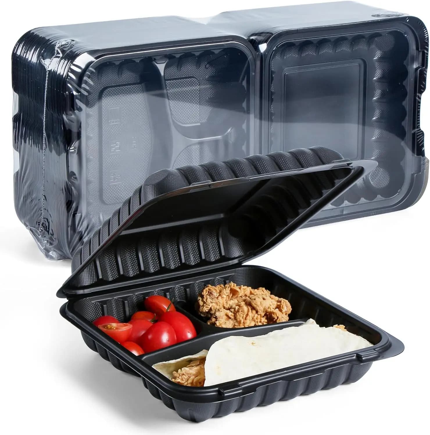 Pack of 55 plastic food containers without BPA 8 x 8 34 ounces | Reusable microwave safe disposable shell lunch box