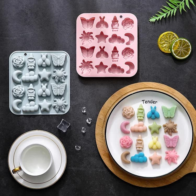 Tema pastorale del contadino a 16 fori 8 modelli diversi Stampo in silicone Torta fondente Stampo per cioccolato Stampo per cubetti di ghiaccio Strumenti per torte