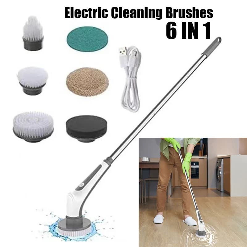 Strumento di pulizia elettrica wireless 6 in 1 Spazzola per pulizia Detergente per pareti e finestre Spazzola per pulizia regolabile Spazzola per pulizia cucina bagno