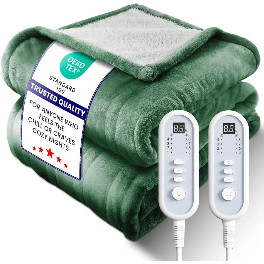 Coperta riscaldata elettrica King Ultra accogliente flanella premium e Sherpa Distribuzione uniforme del calore e temperatura stabile 1 10 ore Spegnimento automatico 8 temperature