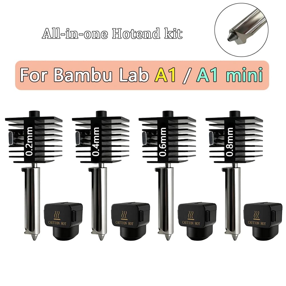 For Bambu Lab A1 Mini All-in-One Hotend Kit Hardened Steel Nozzle 0.2/0.4/0.6/0.8mm For Bambu Lab A1 3D Printer Accessory