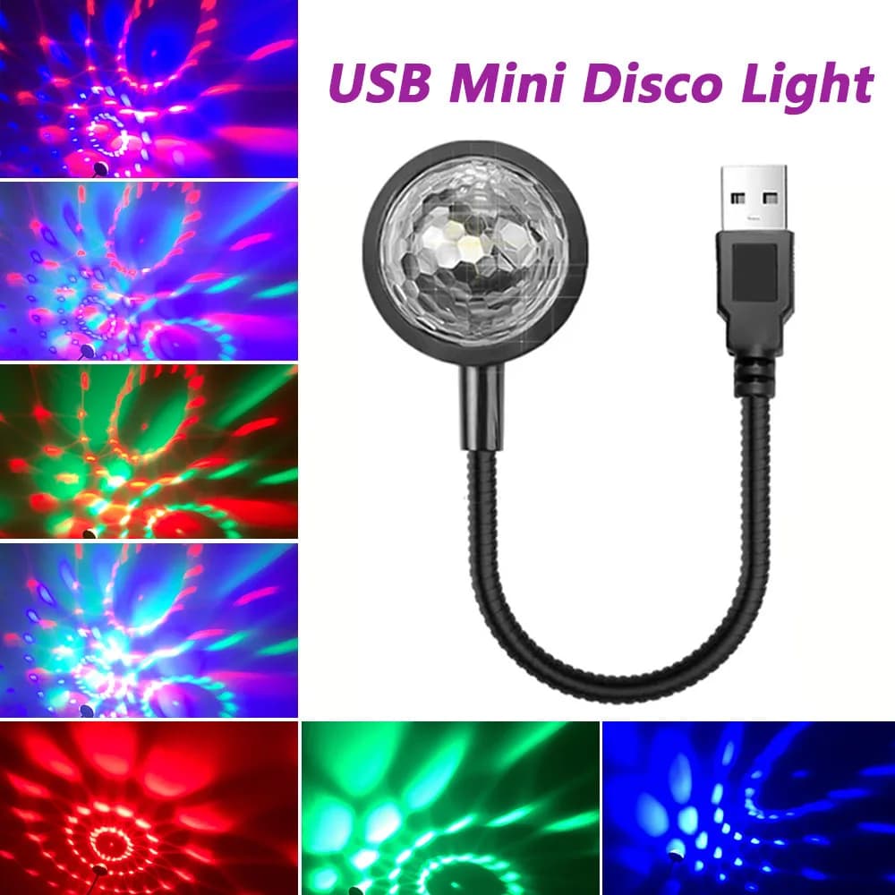Illuminazione DJ Suono Festa Auto USB Mini Luci da discoteca RGB Multi colore Atmosfera per auto Decorazioni per la stanza Lampada Luce stroboscopica magica