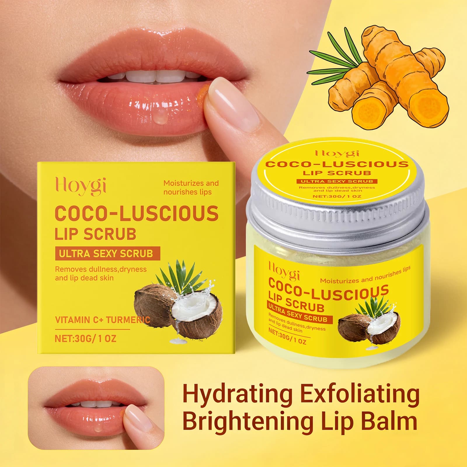 Scrub Labbra at Curcuma Exfoliating for Removing Dead Skin, Reduction Lip Rows, Melanine Reduction, Hydrating, Nutrition, Anti-Screpolation, Lip Care