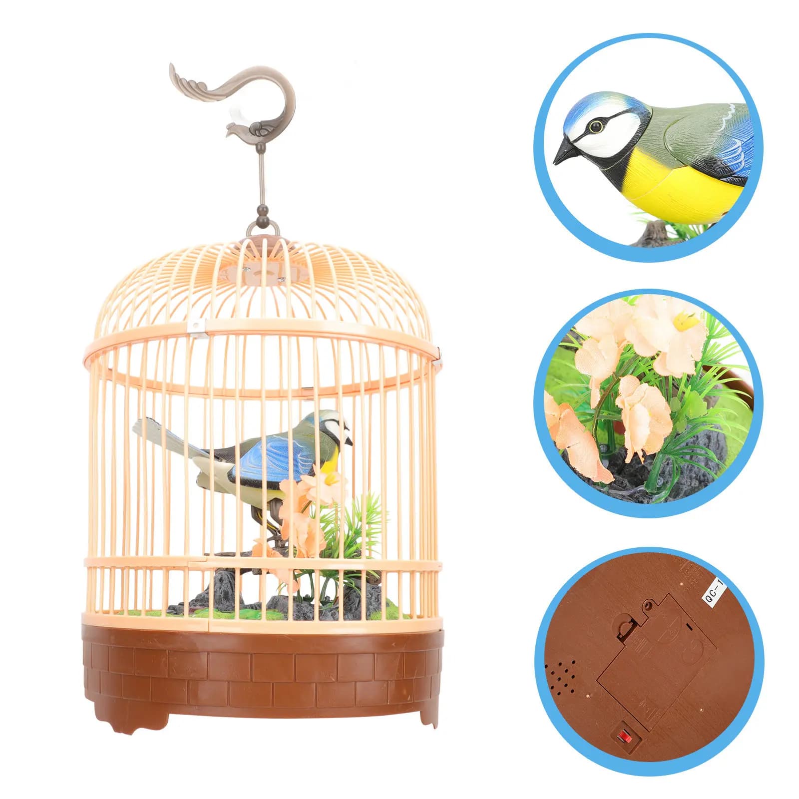 Gabbia per Uccelli Acustica Attivata dalla Voce, Decorazione con Uccelli Canterini, Materiale ABS Durevole e Sicuro per Bambini, Giocattolo Educativo per Casa e Giardino