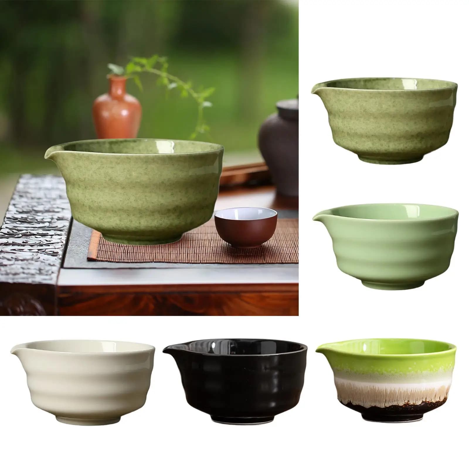 Ceramic Matcha Bowl with Spout Japanese Tea Cup for Friends Family Beginner Handmade Ceramic Matcha Bowl for Whisked