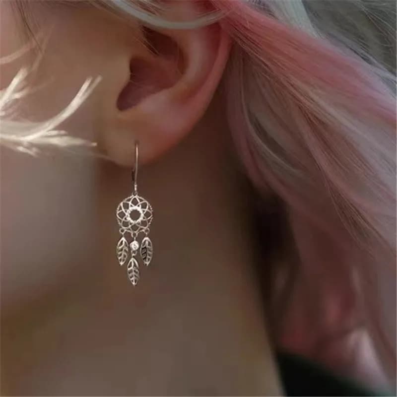 Fashion Silver Plated Crystal Dreamcatcher Stud Earrings Fashion Women Valentine's Day E1991