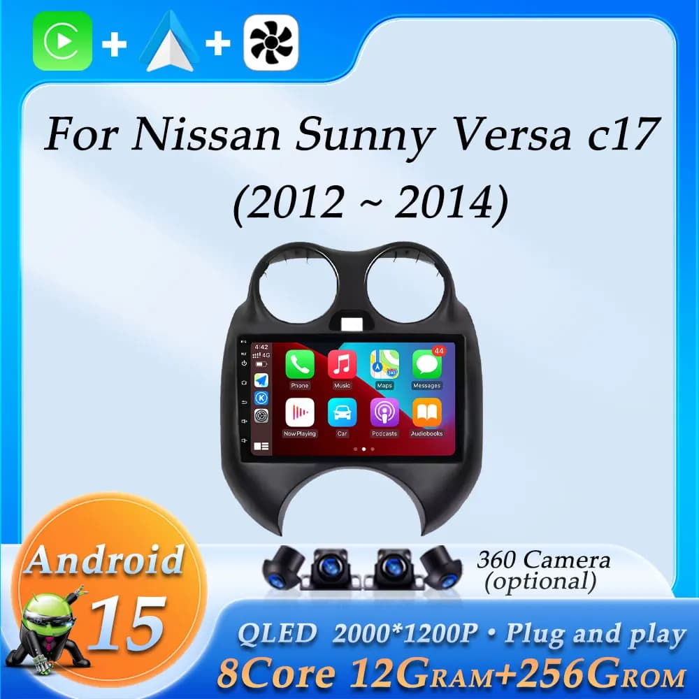9 pollici Android 15 per Nissan Sunny Versa c17 2012 - 2014 Wireless CarPlay Autoradio Lettore multimediale Navigazione GPS DSP Stereo