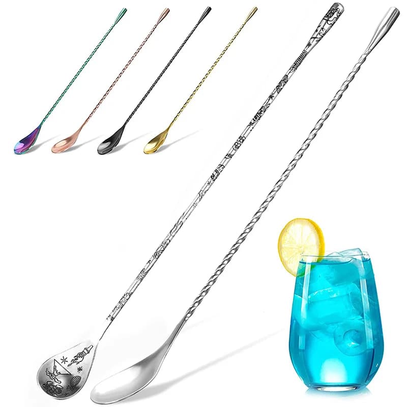 1 cucchiaio per mescolare barman in acciaio inossidabile, agitatori per cocktail, cucchiaio da bar con motivo a spirale, cucchiaio per mescolare con manico lungo