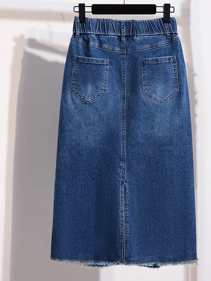 Gonna in denim a vita alta con strass, stile coreano, versatile, snellente, a mezza lunghezza, per donna, moda estate 2026