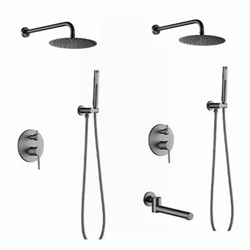 Gun grey Bath Gunmetal Shower Set testa in ottone Rianfall Luxury Combo braccio per montaggio a parete miscelatore caldo e freddo deviatore rubinetto del bagno