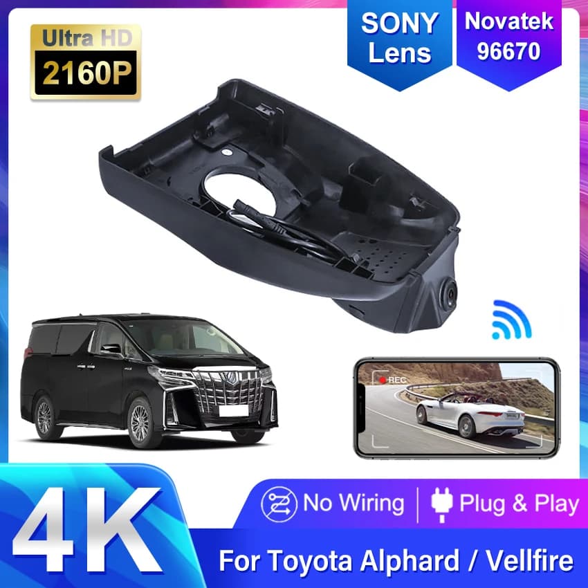 Telecamera Dash Cam 4K Anteriore e Posteriore per Toyota Alphard Vellfire 2019-2022, Registratore DVR Auto con WIFI