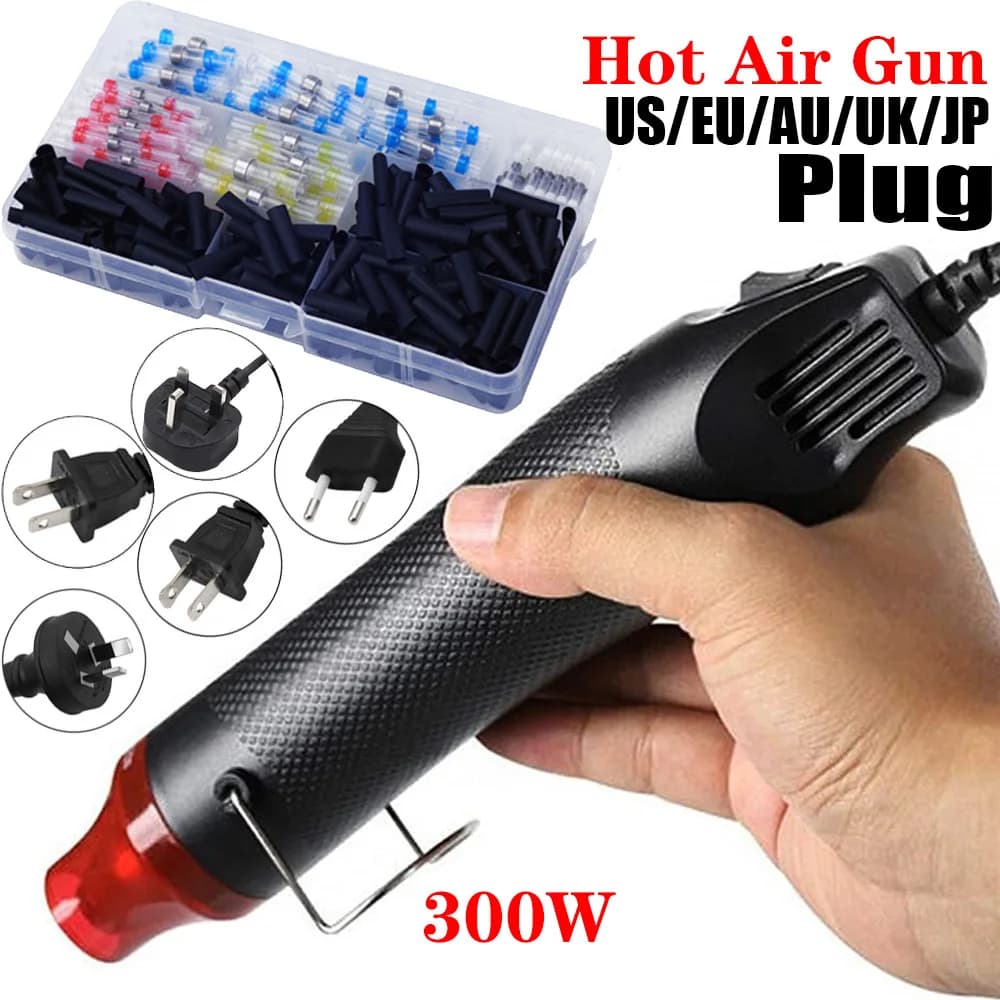 Mini pistola termica elettrica da 300W pistola ad aria calda portatile con testa termoretraibile da 300 pezzi per goffratura artigianale fai da te termoretraibile in PVC