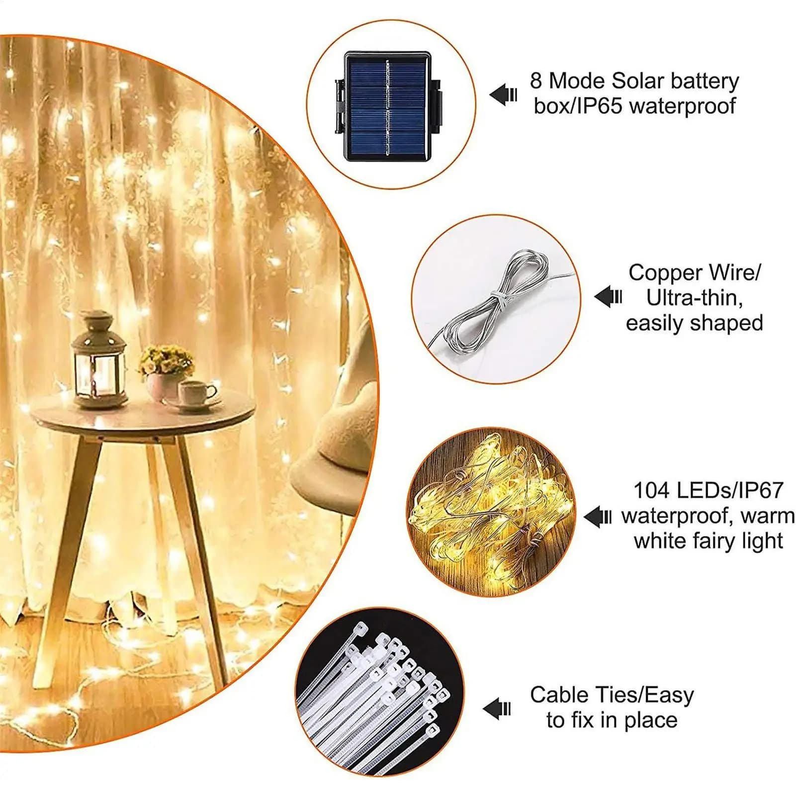 Solar Umbrella String Light 104 LED Parasol String Lamp Outdoor waterproof solar light garden lawn sunshade umbrella light