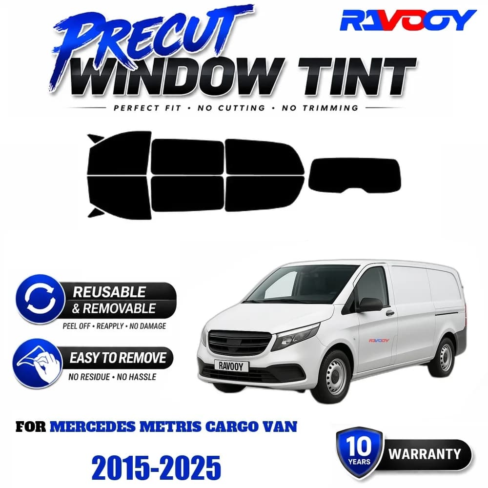 RAVOOY Precut Window Tint, Reusable Removable EPU Film, Custom Fit for Mercedes Metris Cargo Van 2015-2025, UV Heat Protection