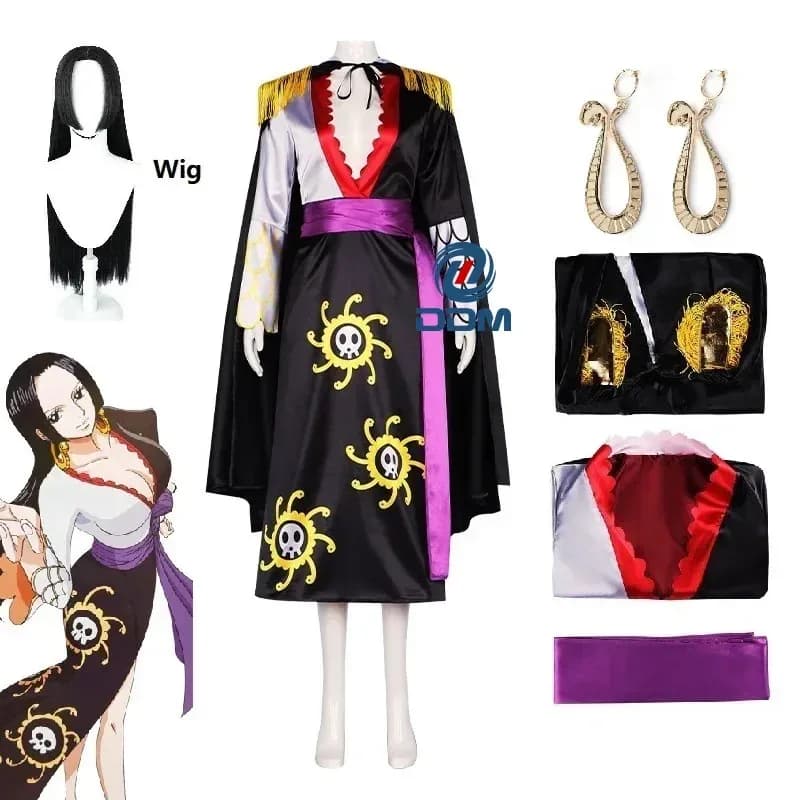 ♥ New Cosplay Costume Anime 2026: Dress with Mantle, Navy Earrings, Uniforms, Boa Hancock Wig for Halloween and Carnival