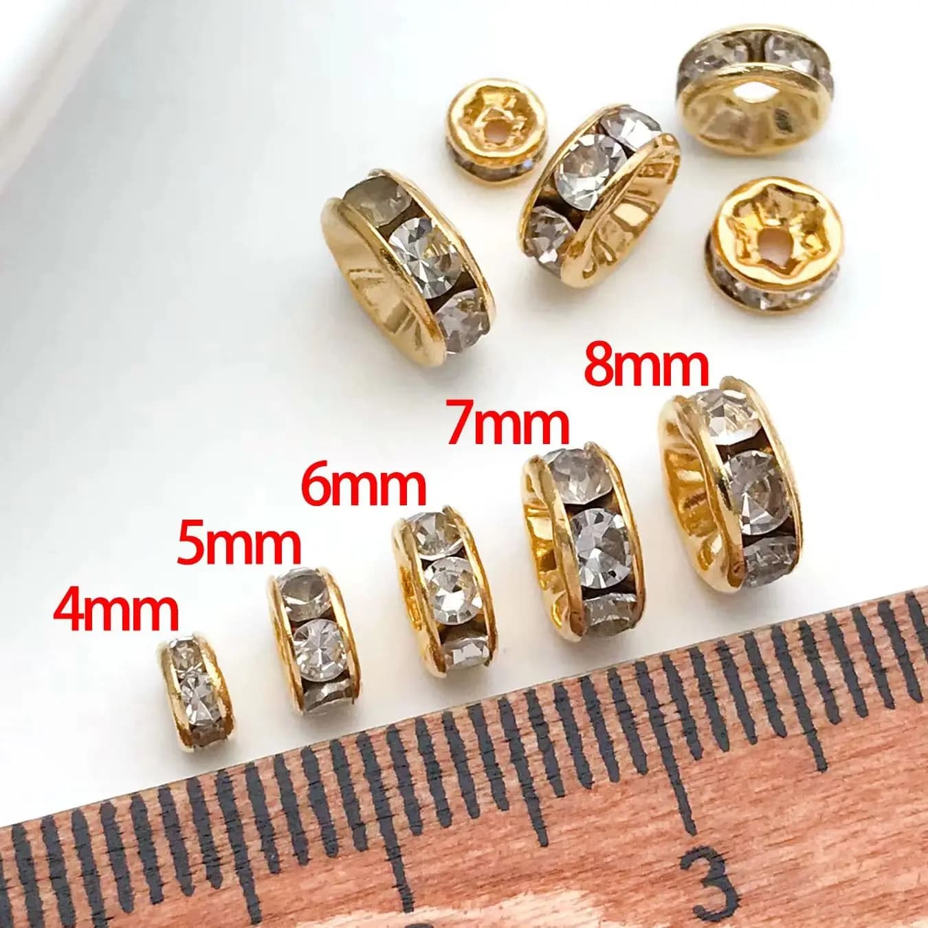 20pcs 4/8mm 18K Gold Plated Brass High Quality Spacer Beads DIY Necklace Bracelet Jewelry Making Findings Accessories