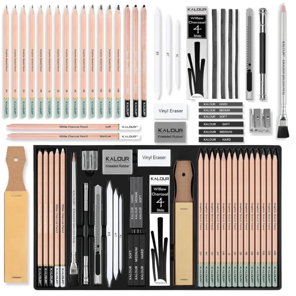 39Pcs Drawing Pencil Set,Sketch Pencils (5H-14B),Black and White Charcoal Pencils for Sketching,Eraser Brush Pen,Charcoal Sticks