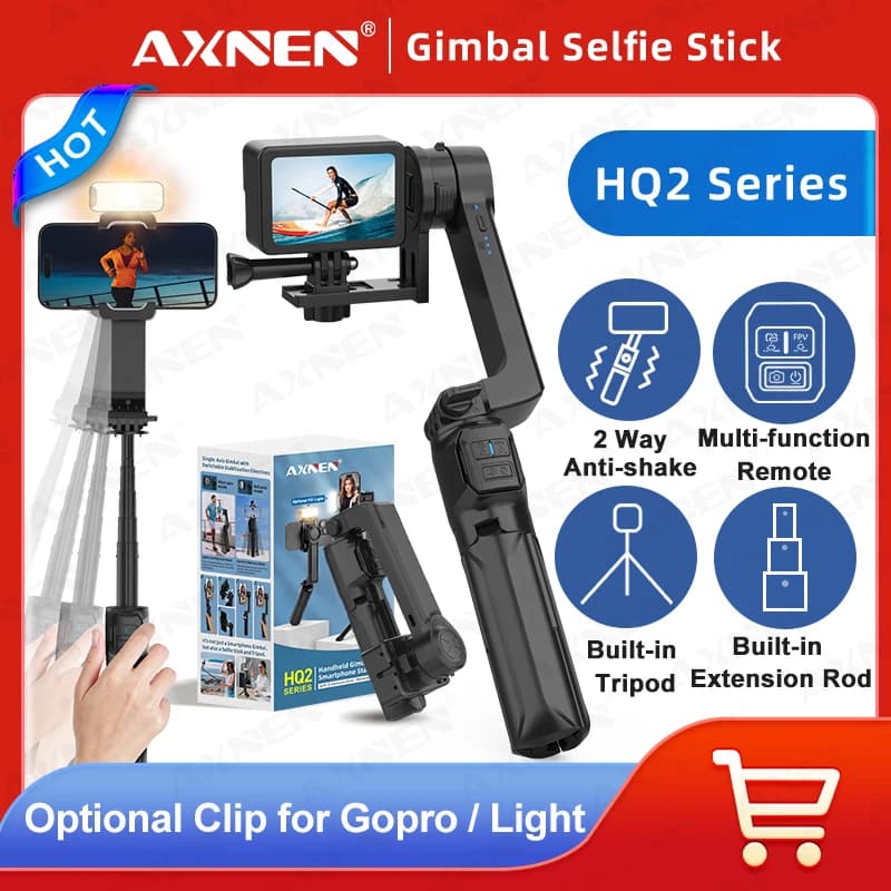 AXNEN HQ2 SERIE Stabilizzatore per telefono cellulare Gimbal portatile per smartphone Gopro Action Camera Asta di prolunga Selfie Stick Treppiede