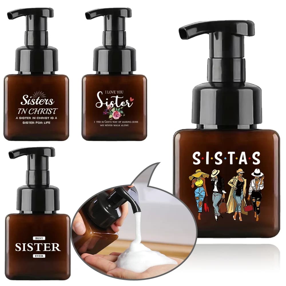 Flacone dosatore schiumogeno da 250ml ricaricabile per shampoo e bagnoschiuma, dispenser sapone schiumogeno, accessori da viaggio, motivo lettere Sister