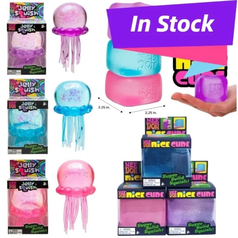 Trending Nee Doh Jellyfish & Cube Squish Toy - Soft Jelly Squeeze Stress Relief Fidget, Sensory NeeDoh for Kids & Adult @/-.