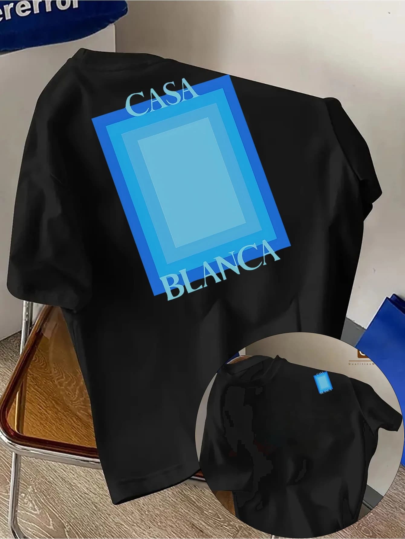 T-shirt casual da uomo a maniche corte con stampa a trasferimento termico "CASA BLANCA" - tessuto resistente e lavabile in lavatrice