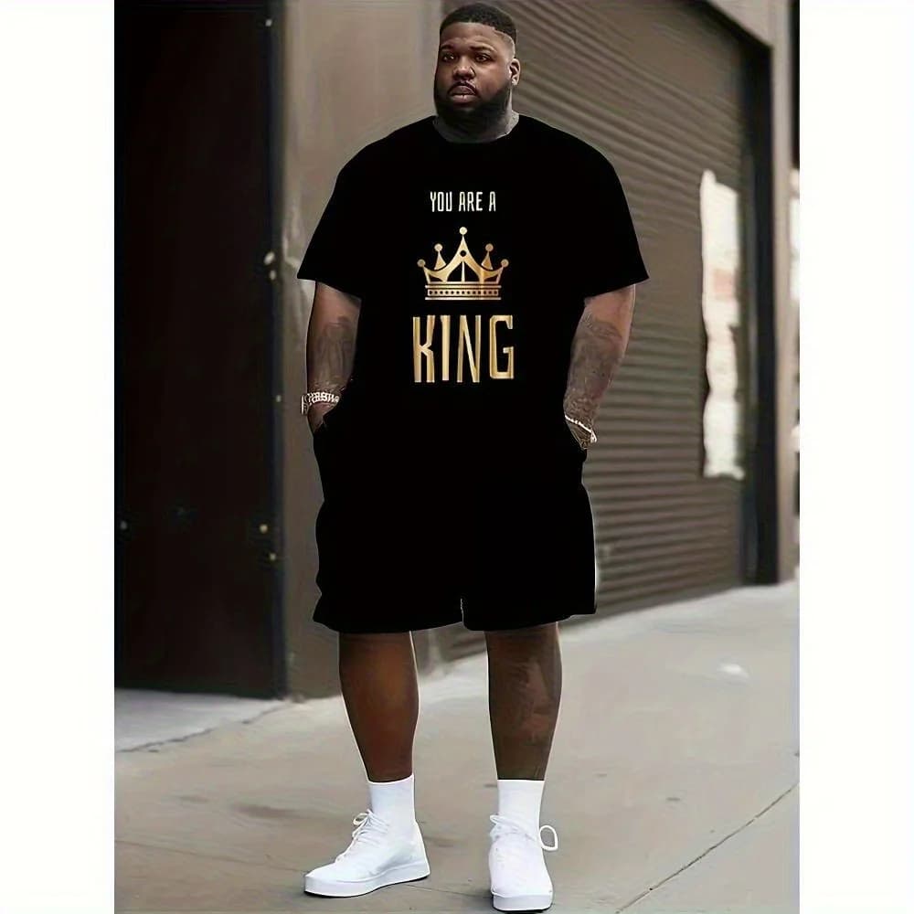 Men's short sleeve t-shirt printed strong size (without shorts), casual fashion summer dress, light summer