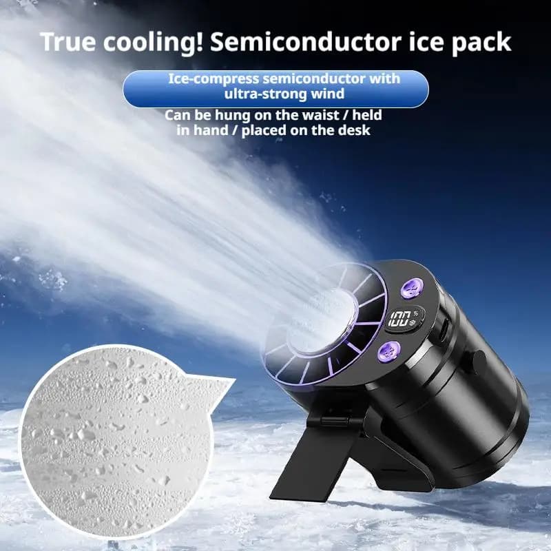 Portable Waist Cooling Fan Semiconductor Mini Air Conditioner Clip On Car LED Display 100 Speeds for Hiking Camping Working