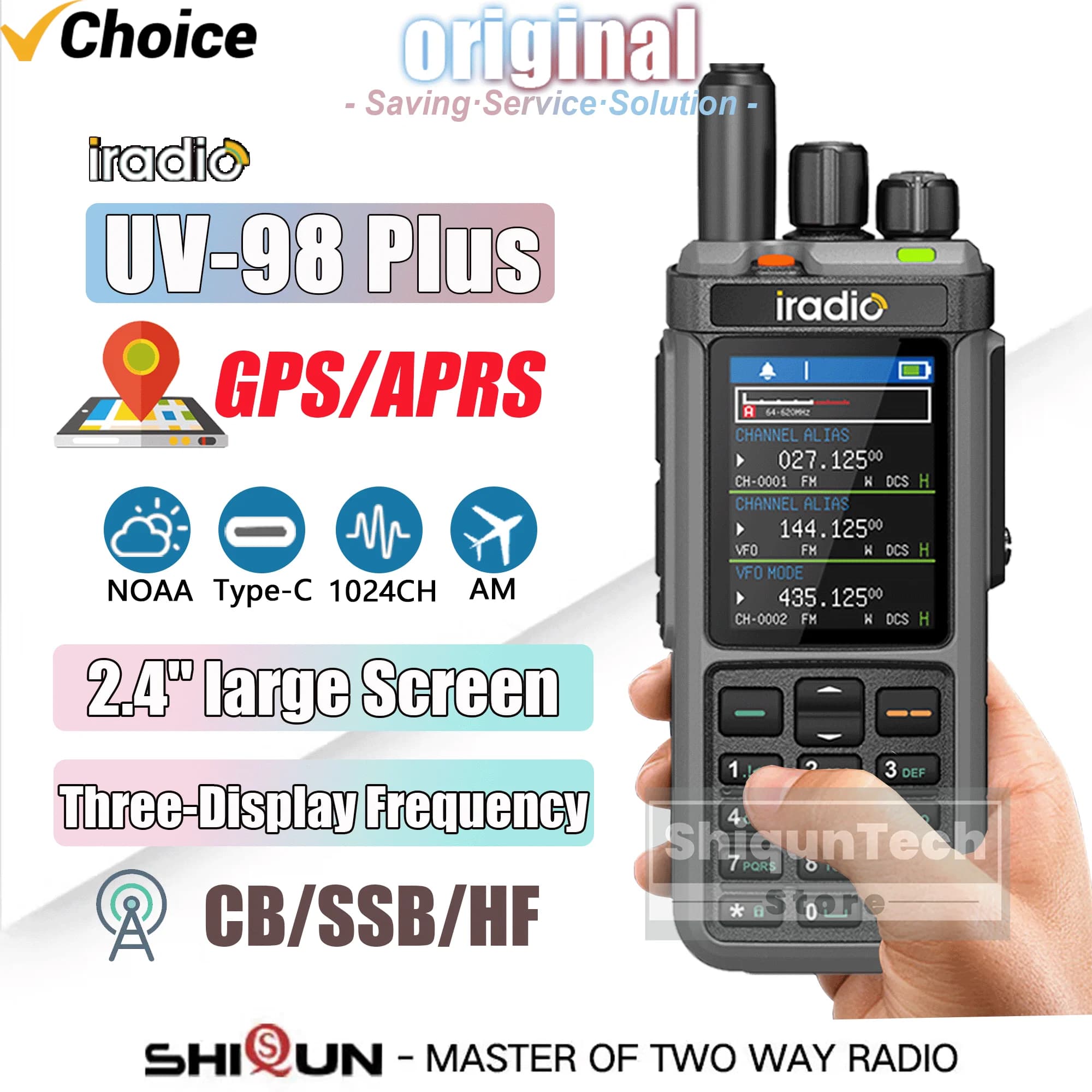 Iradio UV-98 PLUS GPS Air Band 10W Walkie Talkie Ripetitore a banda incrociata HF AM FM USB LSB CW CB SW MW LW SSB DTMF HamRadio a onde corte