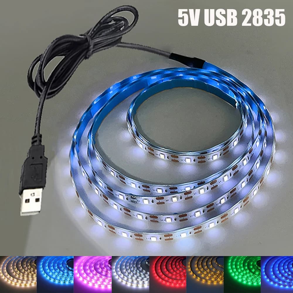 LED Strip USB 5V 2835 60 LED, LED Tape Flexible Waterproof for Retro Illumination TV, Wardrobe Lamp with Tape Sticker