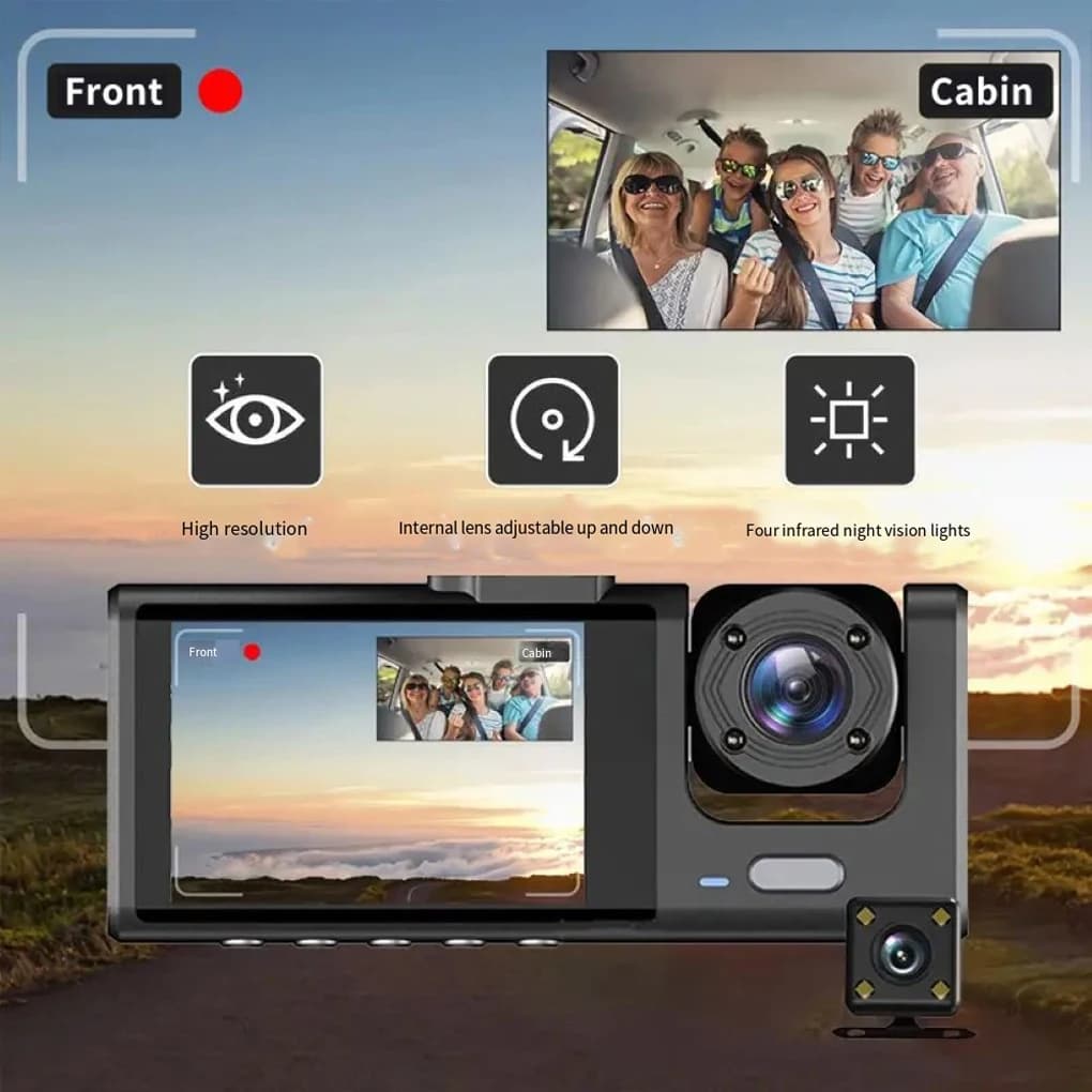 DashCam 2/3 channels 1080P FHD Car Front Camera DVR Car Rear Camera IPS Screen Recorder for Vehicles
