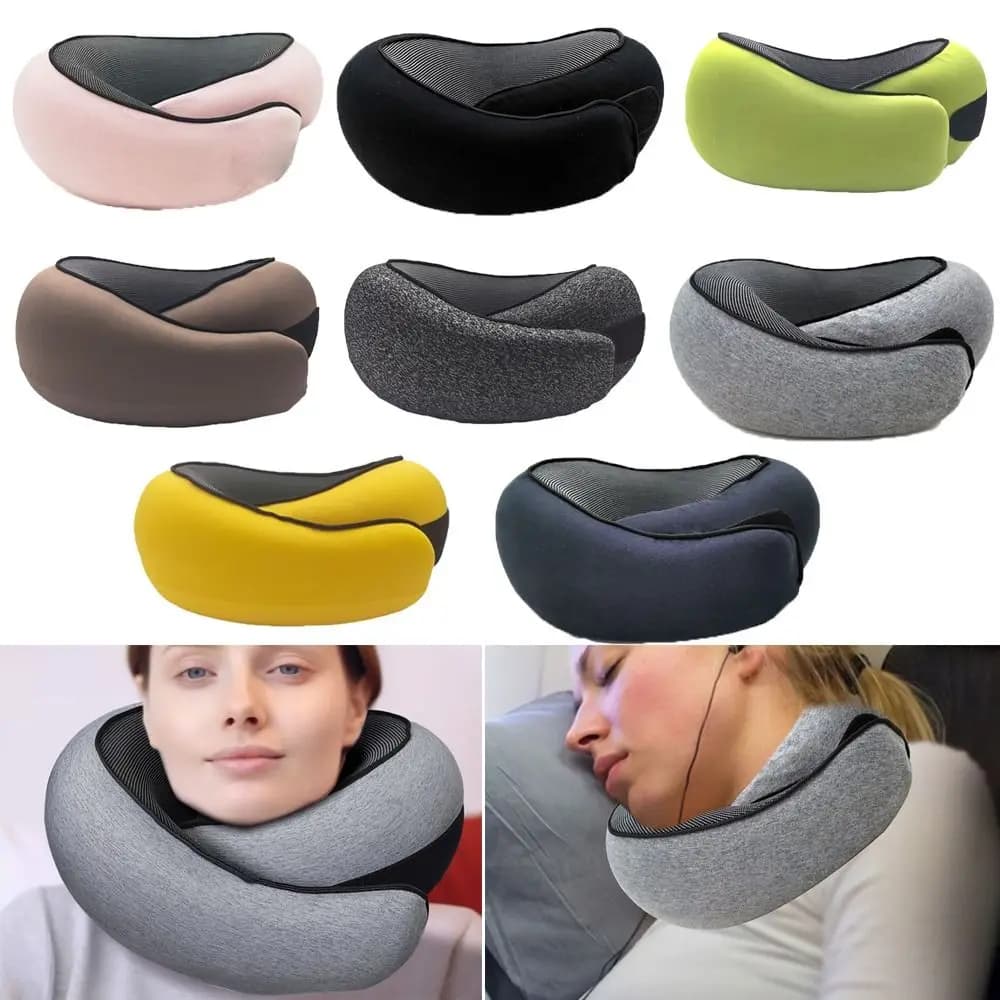 Cuscino da viaggio per il collo a forma di U, morbido cuscino per aereo regolabile, supporta la testa, il collo e il mento con borsa con coulisse