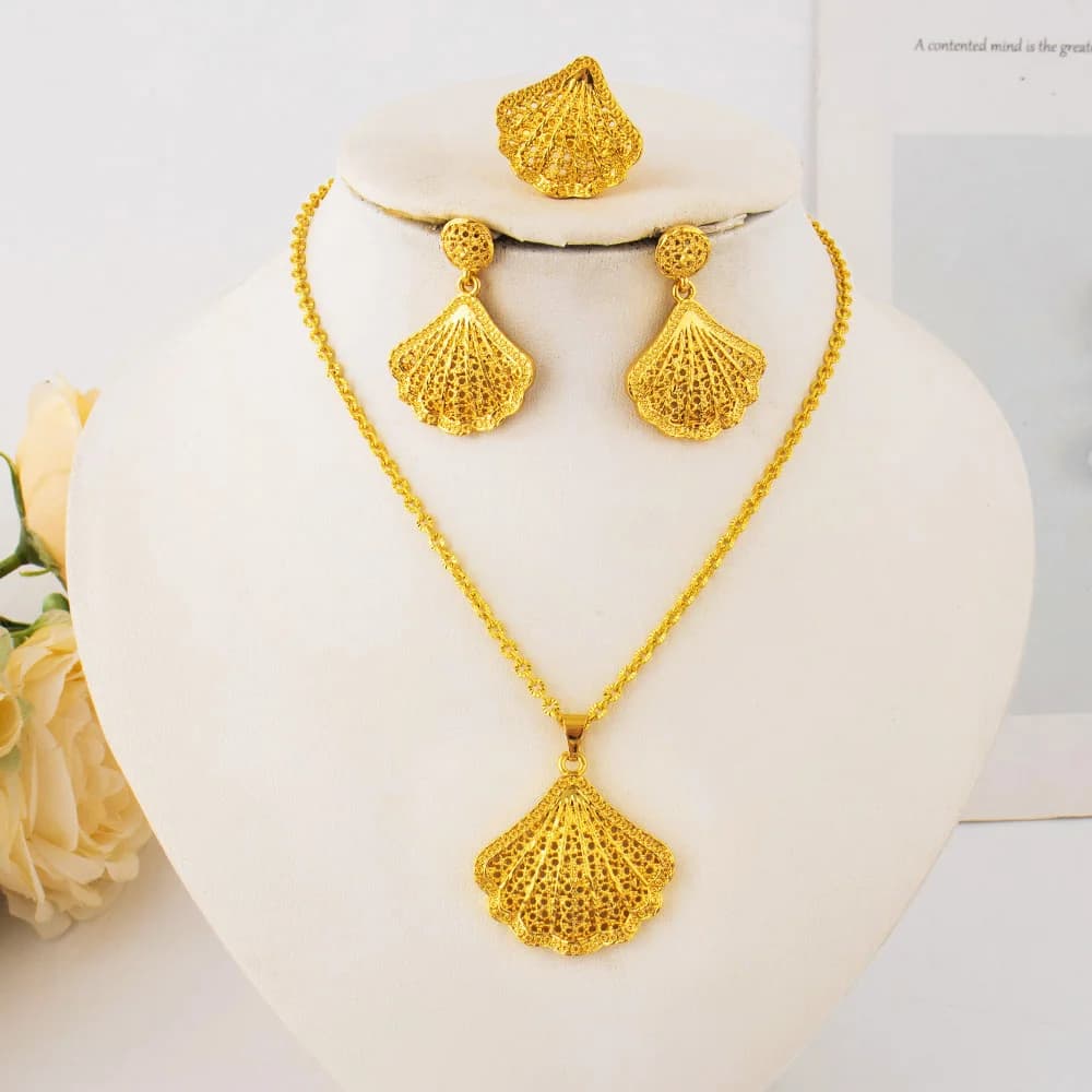 Dubai Noble Collana Orecchini Set di gioielli placcati in oro per le donne Nigeria Donne indiane Regalo per la festa nuziale Commercio all'ingrosso di gioielli