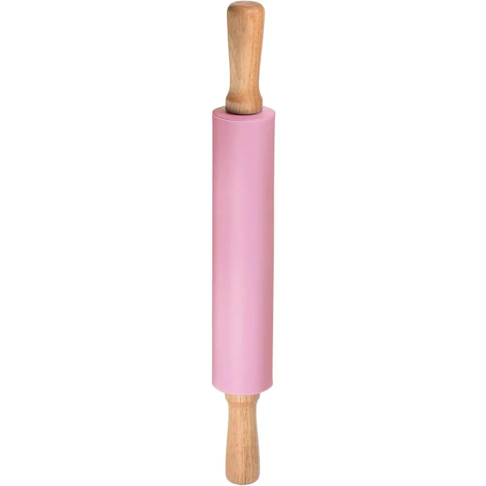 Silicone Rolling Pins for Baking 17 Inch Wooden Handle Non Stick Rolling Pin Small Roller Play Dough Rolling Pins for Dough Pizza Pastry Fondant Kitchen Baking, Pink