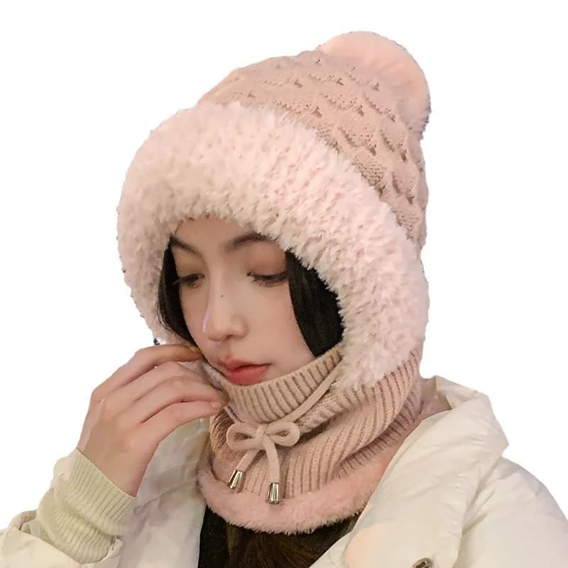 Passamontagna invernale lavorato a maglia - Cappello con maschera per il viso spesso foderato in pile, berretto caldo con protezione per le orecchie da donna, berretto da esterno per la stagione fredda