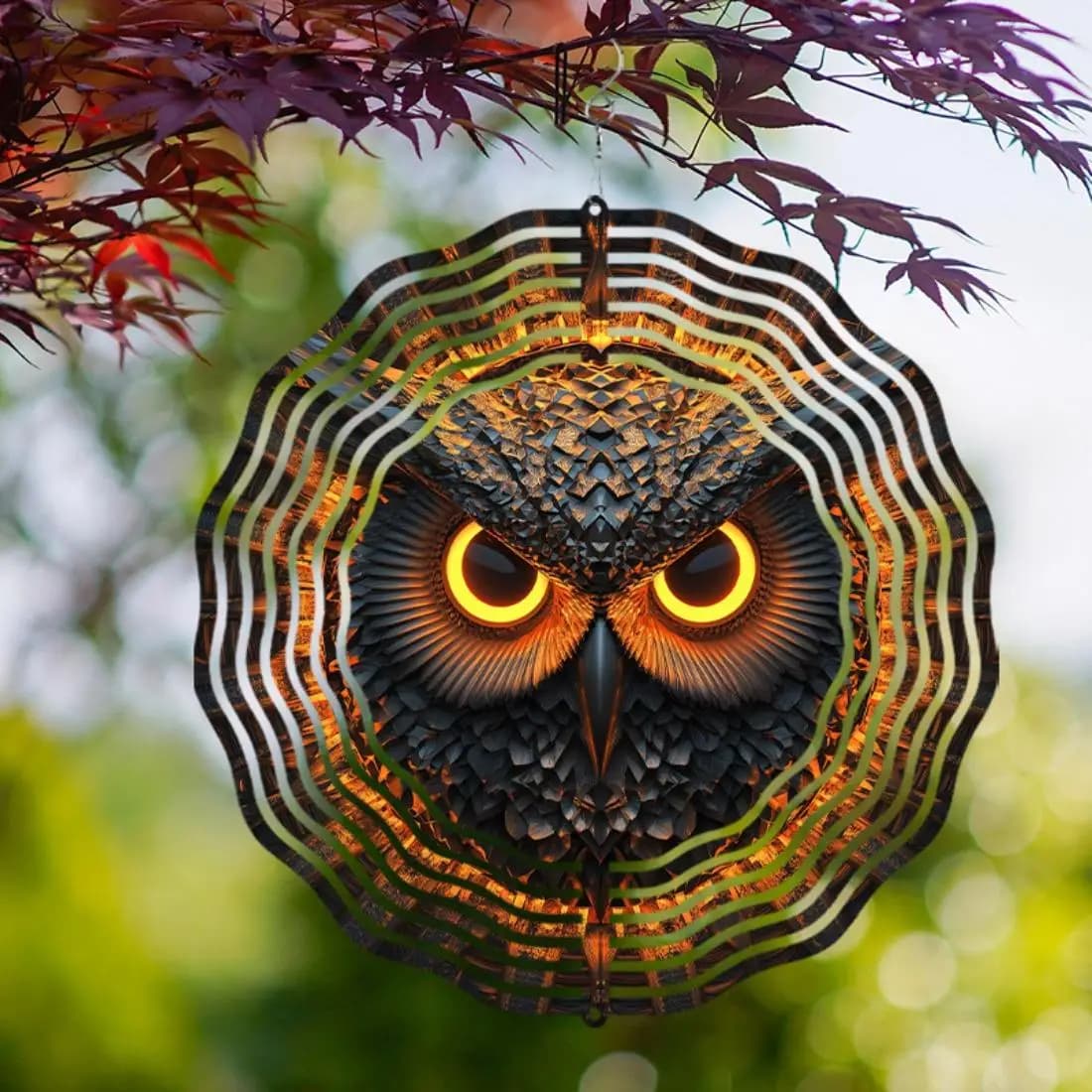 360° Rotating Owl Wind Chime, Boho Metal Outdoor Garden Decor with Dual-Side Design, Unique Balcony Hanging Ornament Gift