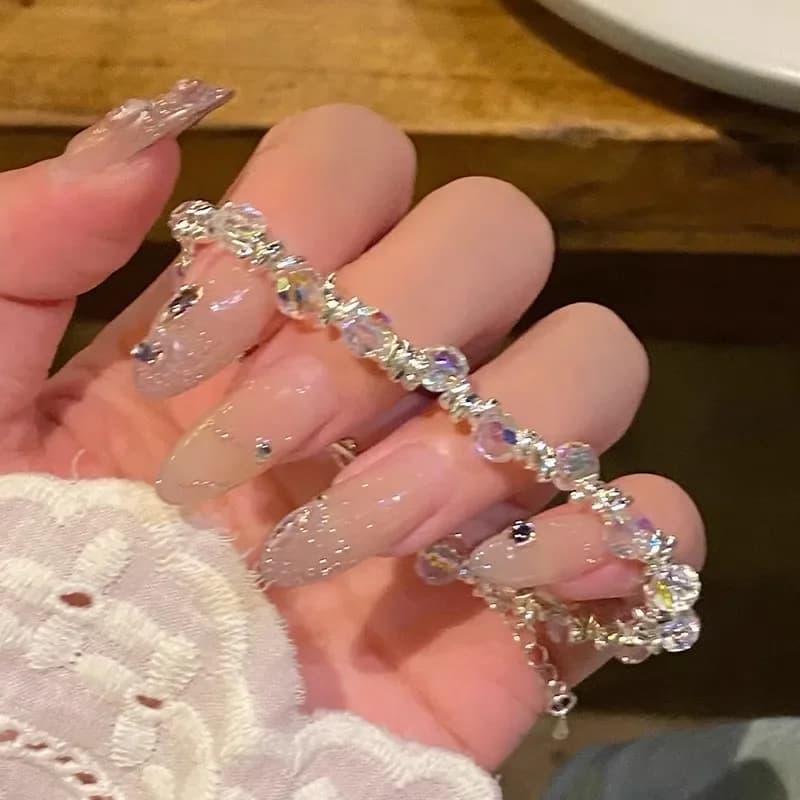 Shiny AB Color Crystal Beaded Bracelet Women Silver Adjustable Chain Sparkling Rhinestone Bracelet Wedding Party Jewelry
