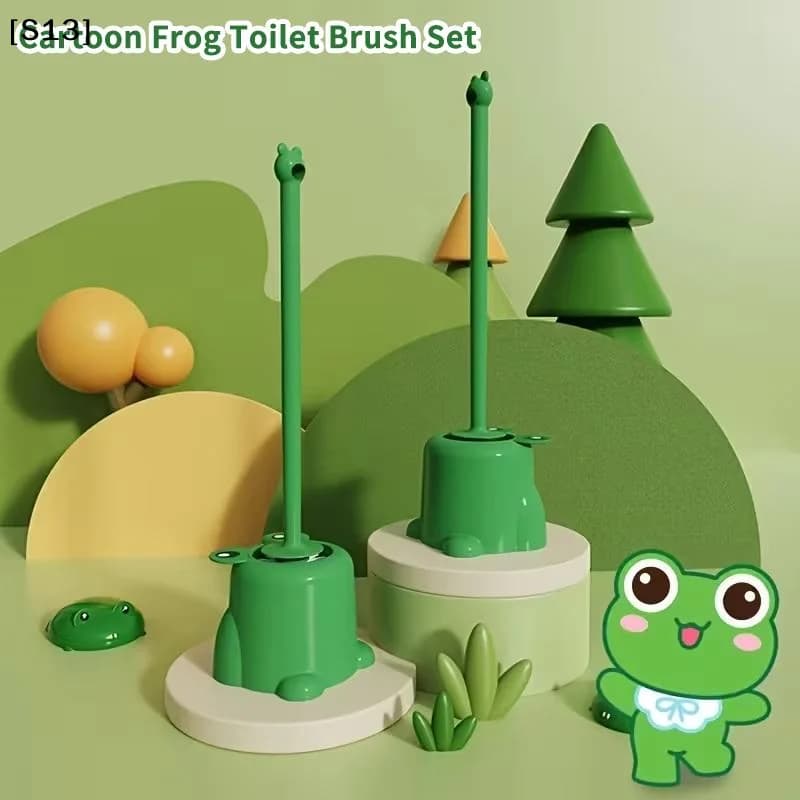 Cartoon Frog Toilet Brush, Creative No-drill Household Cleaning Brush For Hard-to-reach Bathrooms, Long Handle With Base[Q]Q@